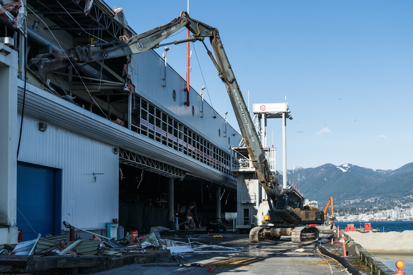 1 - Clearview Demolition Hi-Reach Volvo Excavator Demolishing Port of Vancouver Marine Structure